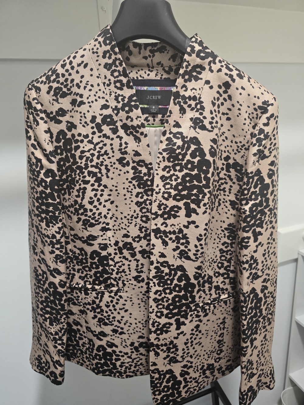 J. Crew Blush Pink and Black Leopard-Print Open Blazer
